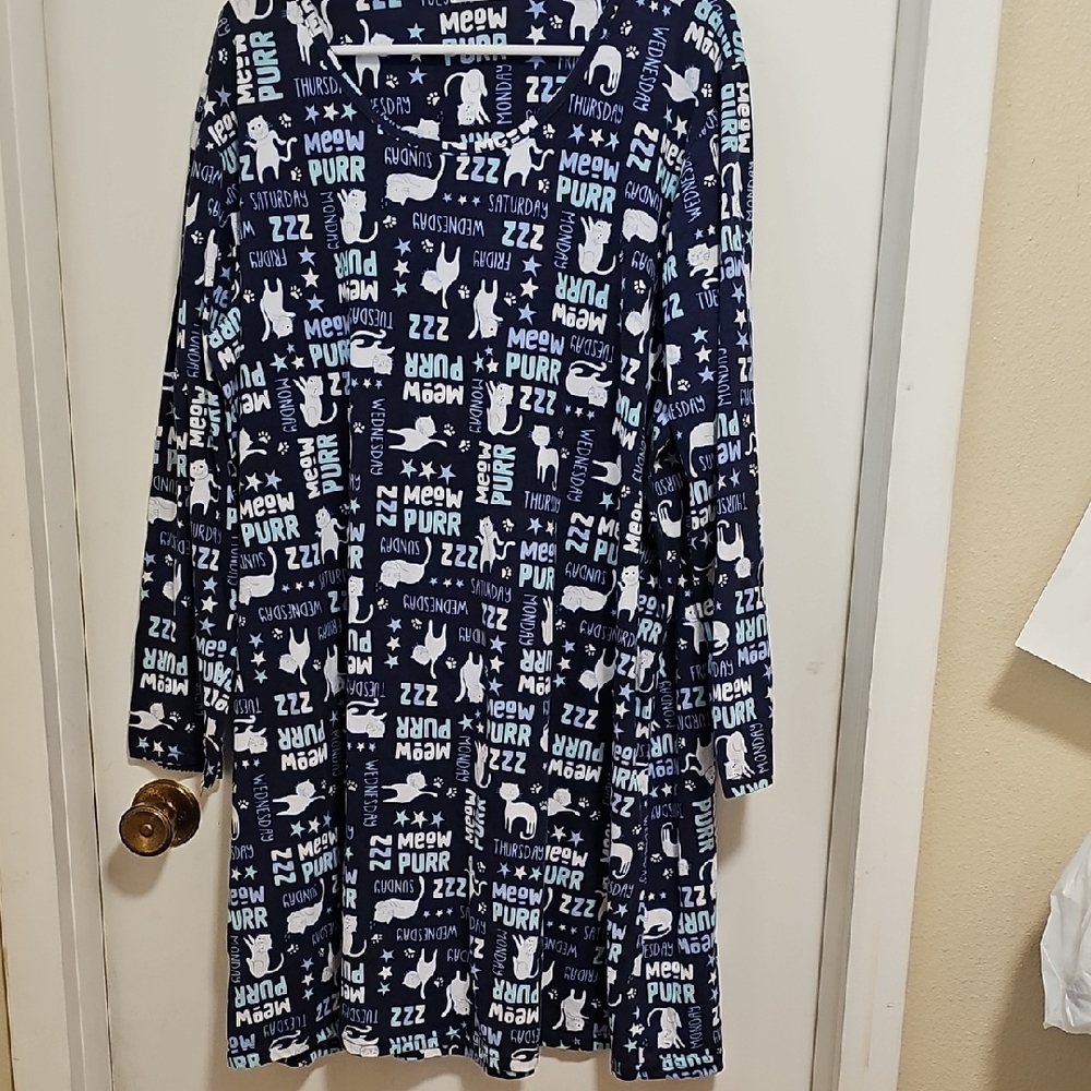 Navy Blue Cat Print Nightgown